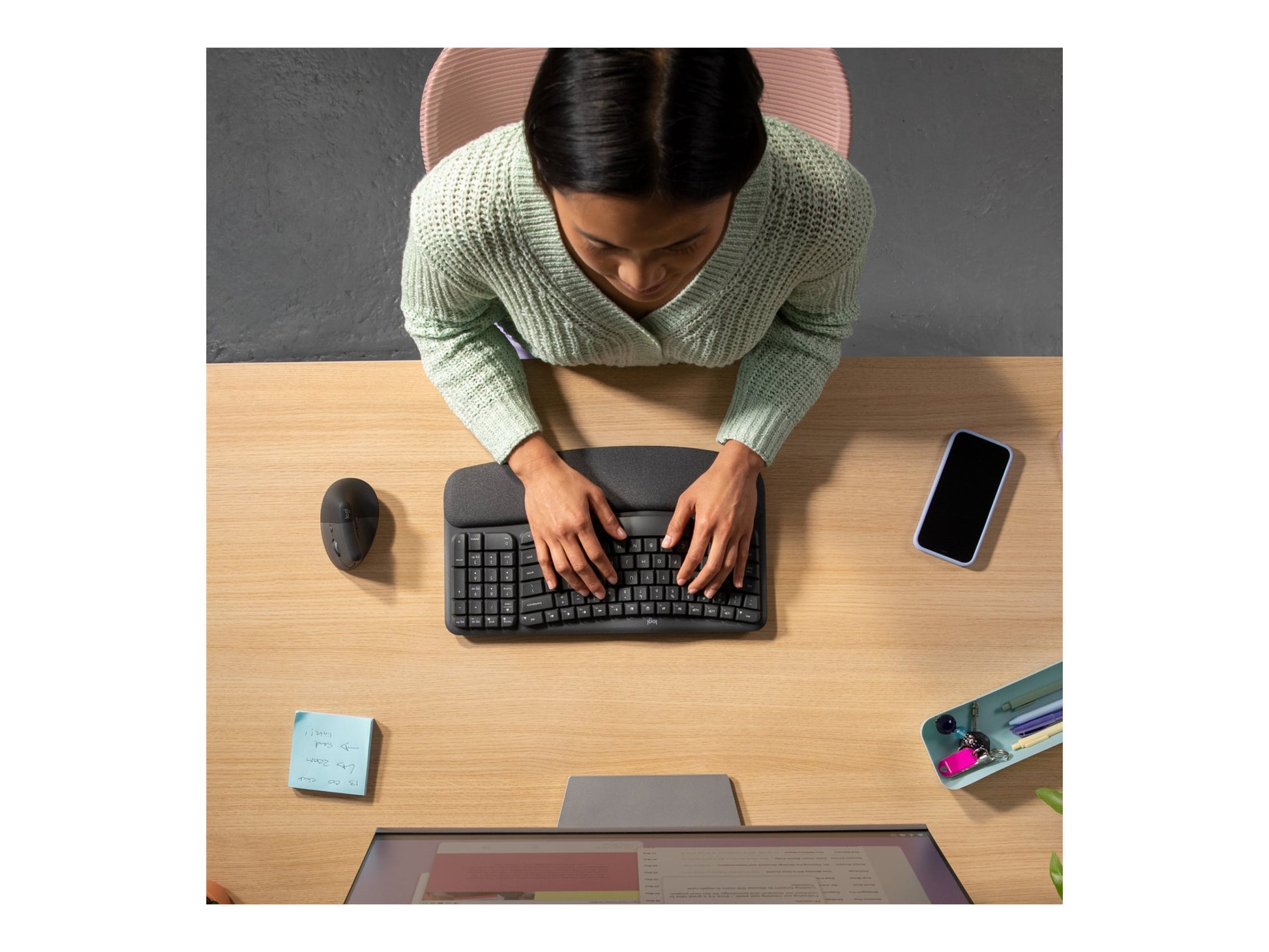 Logitech Ergo Series Wave Keys Wireless Ergonomic Keyboard with Cushioned Palm Rest, Graphite - Teclado - con reposamanos acolchado - inalámbrico - Bluetooth LE - grafito-2