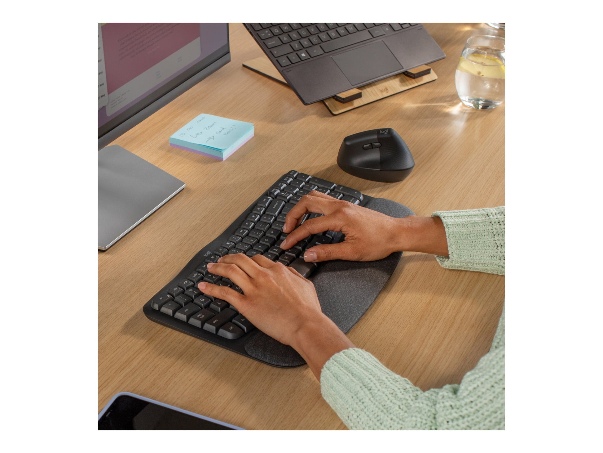 Logitech Ergo Series Wave Keys Wireless Ergonomic Keyboard with Cushioned Palm Rest, Graphite - Teclado - con reposamanos acolchado - inalámbrico - Bluetooth LE - grafito-18