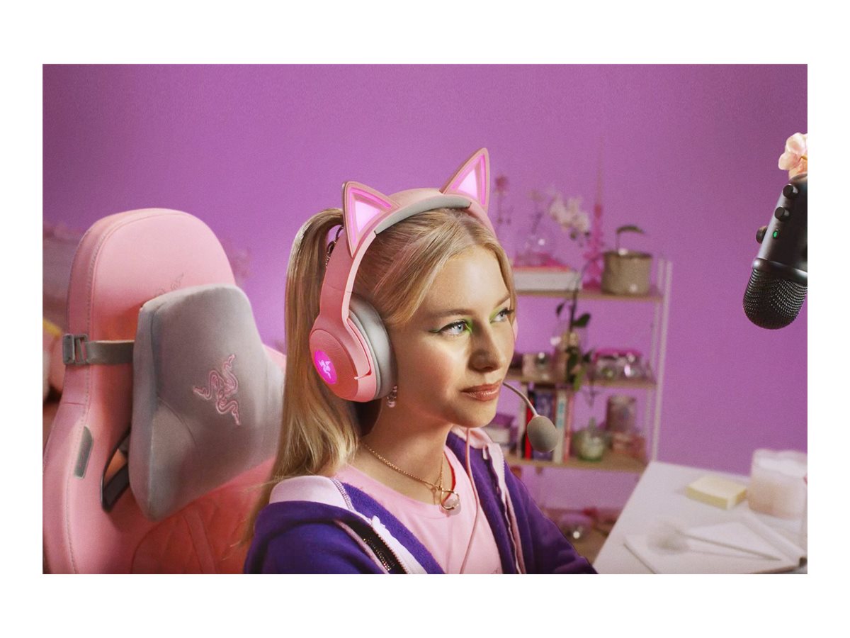 Razer Kraken Kitty V2 - Auricular - tamaño completo - cableado - USB - aislamiento de ruido - cuarzo