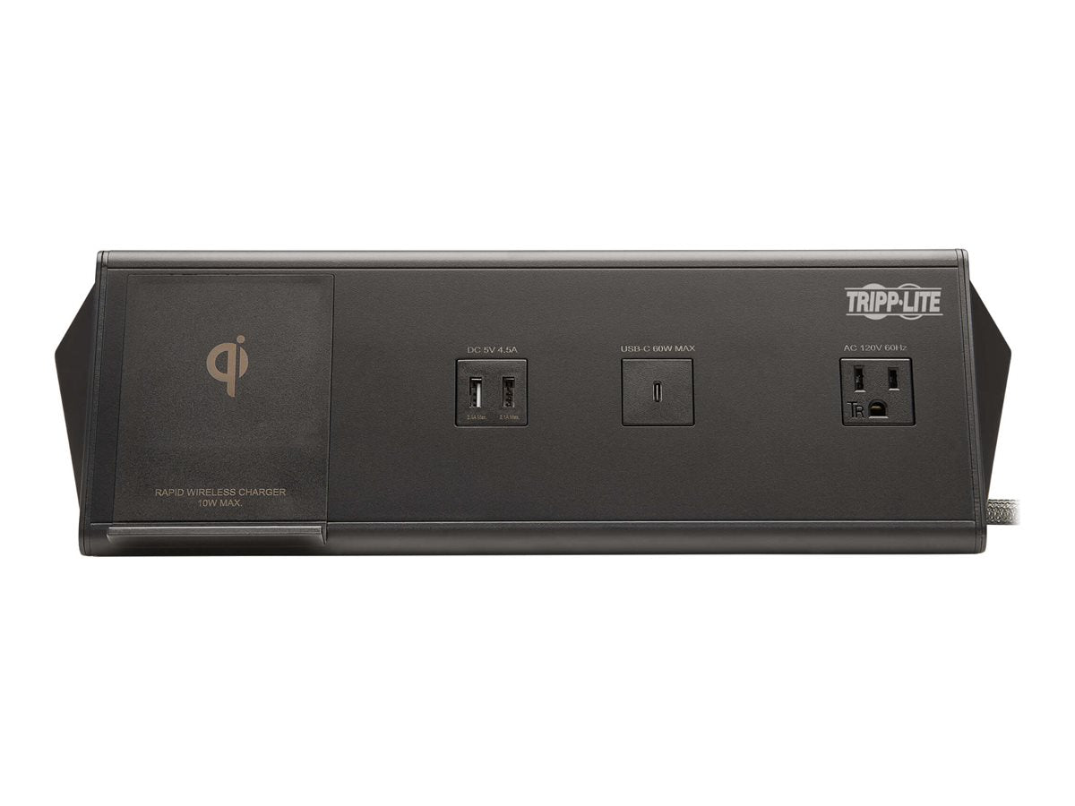 Eaton Tripp Lite Series Safe-IT 6-Port USB Charging Station - 2x USB-C 60W, 4x USB-A, 2x 5-15R, Wireless Charging, 1000 Joules, 10 ft. Cord, Antimicrobial Protection - Estación de carga - 12 A - CA 120 V - conectores de salida: 2 - negro