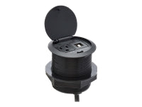 Eaton Tripp Lite Series Protect It! Desktop Power Grommet - NEMA 5-15P, 2x USB-A Charging, Surge Protection, 10 ft. Cord, Antimicrobial, Black - Banda de potencia (emergente) - 15 A - CA 120 V - input: NEMA 5-15P - conectores de salida: 3 (power NEMA 5-15-4