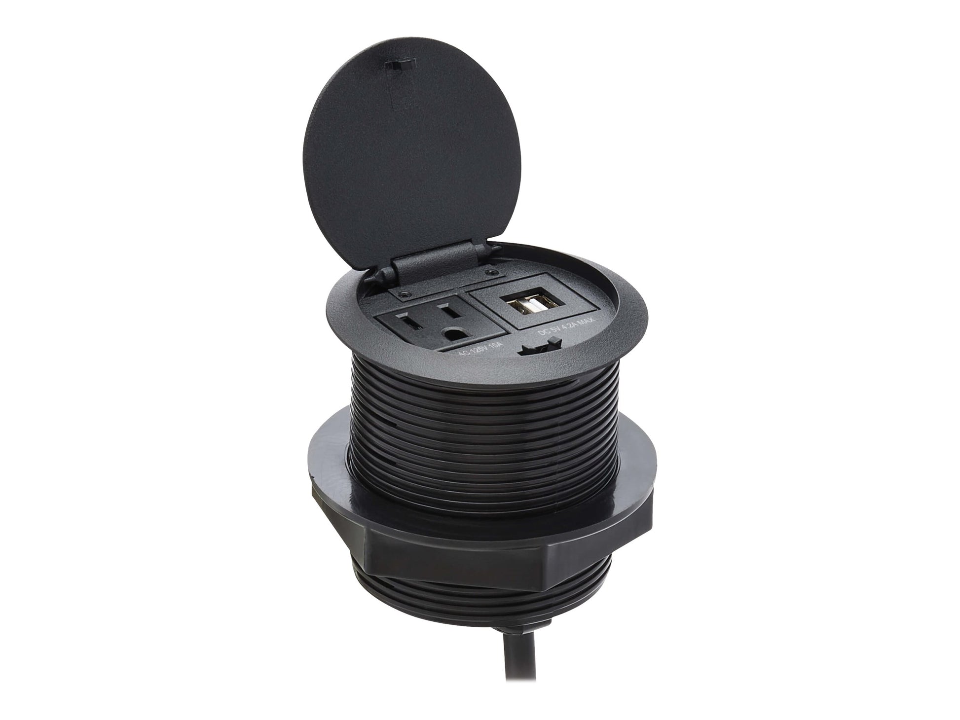 Eaton Tripp Lite Series Protect It! Desktop Power Grommet - NEMA 5-15P, 2x USB-A Charging, Surge Protection, 10 ft. Cord, Antimicrobial, Black - Banda de potencia (emergente) - 15 A - CA 120 V - input: NEMA 5-15P - conectores de salida: 3 (power NEMA 5-15-1