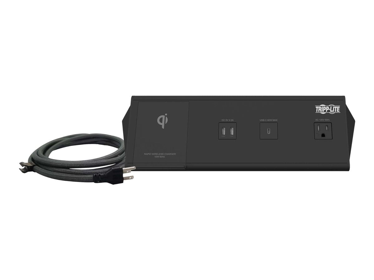Eaton Tripp Lite Series Safe-IT 6-Port USB Charging Station - 2x USB-C 60W, 4x USB-A, 2x 5-15R, Wireless Charging, 1000 Joules, 10 ft. Cord, Antimicrobial Protection - Estación de carga - 12 A - CA 120 V - conectores de salida: 2 - negro-6
