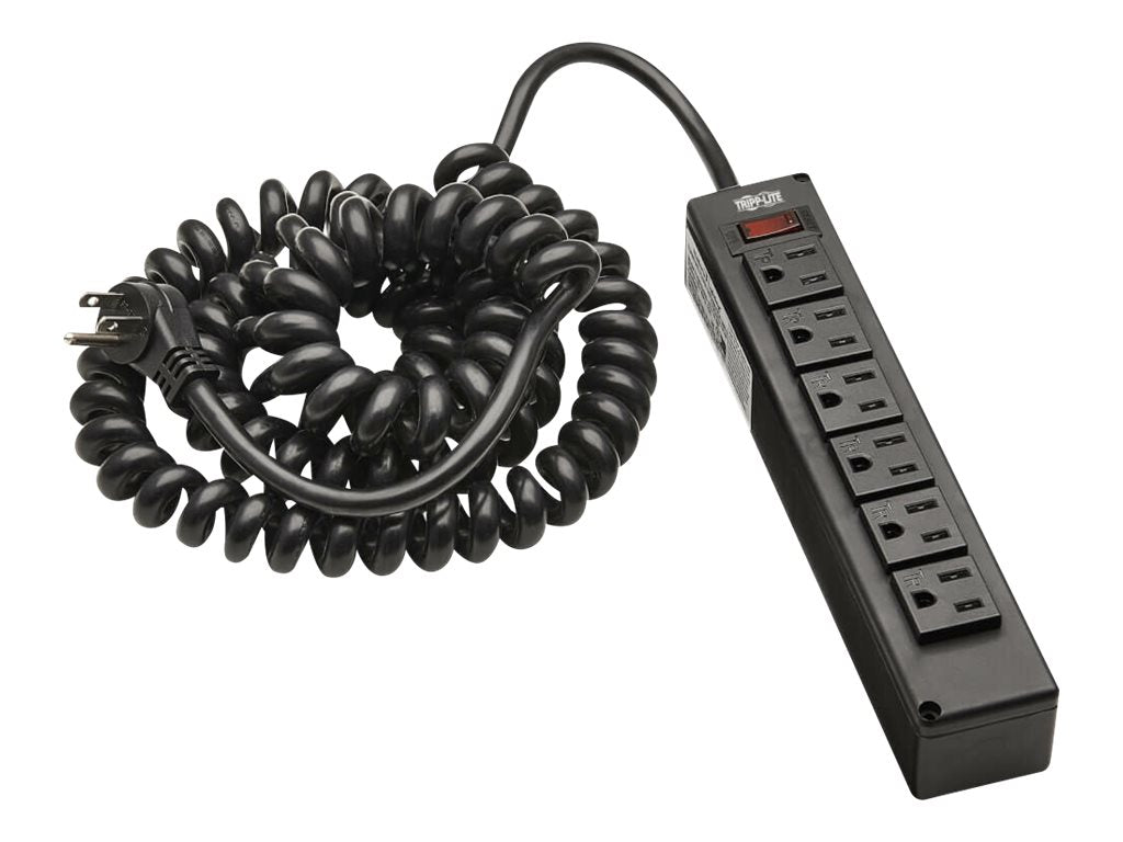 Eaton Tripp Lite Series Safe-IT 6-Outlet Surge Protector - 10 ft. Spiral Cord, 5-15P Plug, 300 Joules, Antimicrobial Protection, Black - Protector contra sobretensiones - 15 A - CA 120 V - conectores de salida: 6 - 3.05 m cable - negro-5