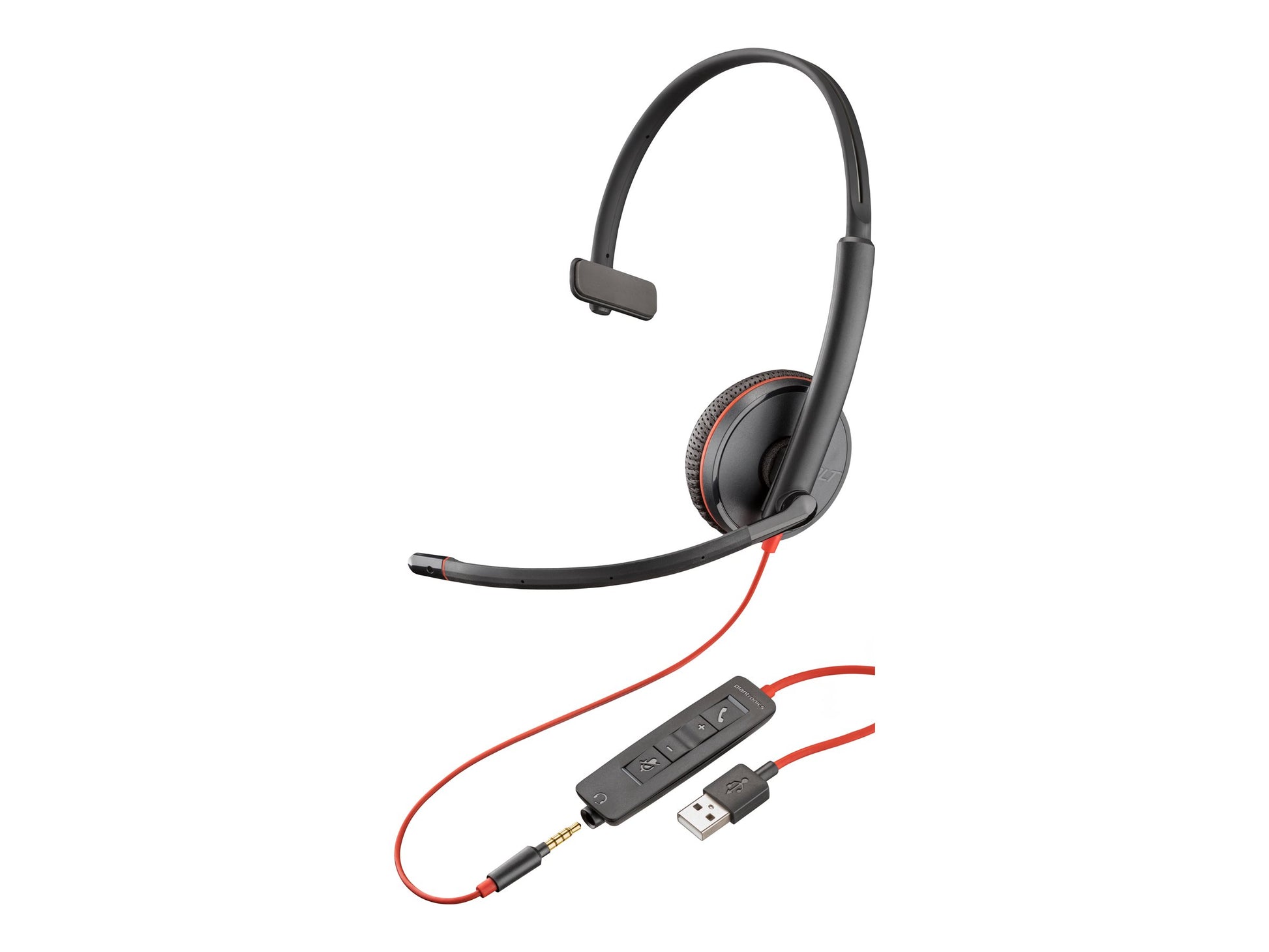 Poly Blackwire 3215 - Blackwire 3200 Series - auricular - en oreja - cableado - USB-A, conector de 3,5 mm - negro - Certificado por Skype, certificado con Cisco Jabber, Certificado por Avaya-2