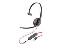 Poly Blackwire 3215 - Blackwire 3200 Series - auricular - en oreja - cableado - USB-A, conector de 3,5 mm - negro - Certificado por Skype, certificado con Cisco Jabber, Certificado por Avaya