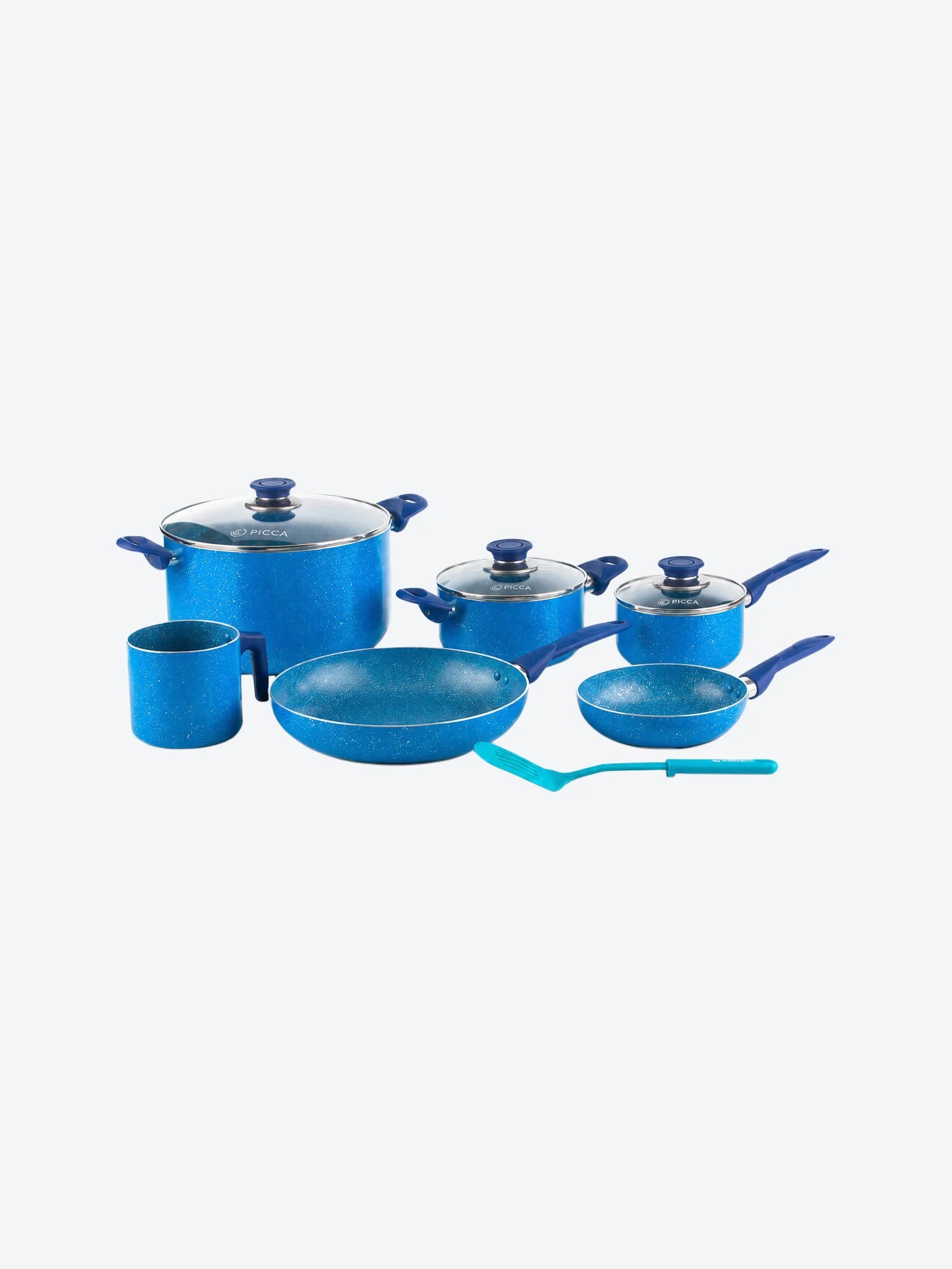 Bateria de Cocina PI0010BTA Picca Lazio 10 piezas Color Azul con Puntos Plateados con Set de Cuchillos Picca PI004SCAM 4 Piezas