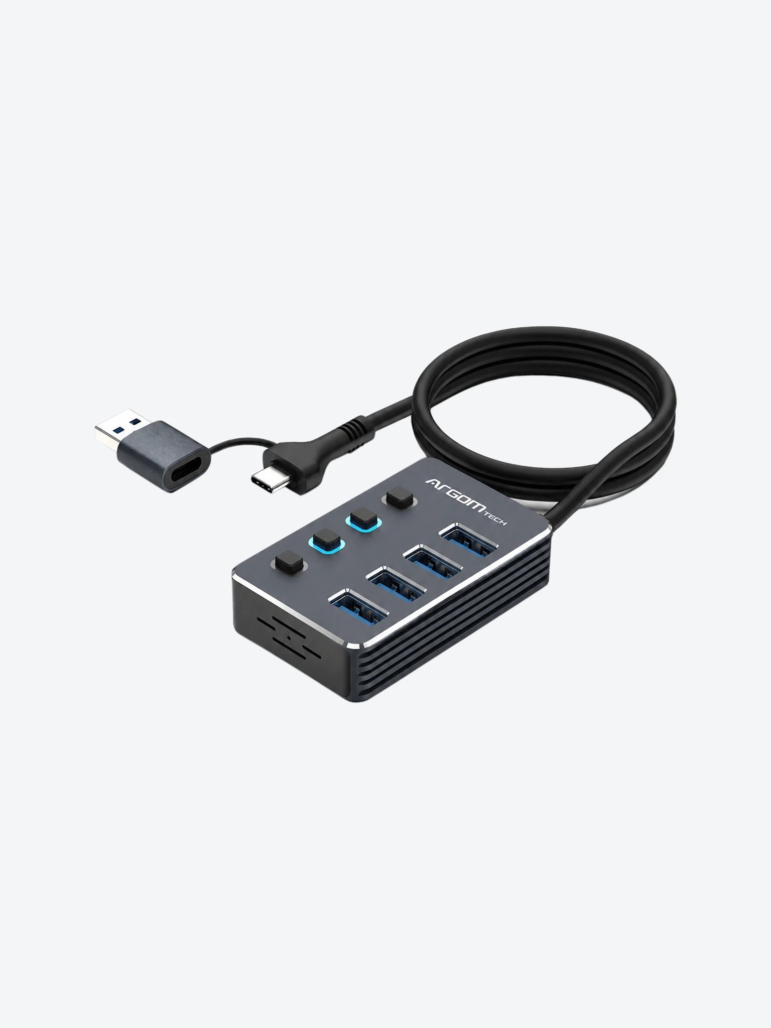 HUB Argom ARG-UB-0190 One Axess 2 en 1  USB A + C 4 Puertos USB 3.0 Interruptor 5GBPS con Cable 0.5MTS