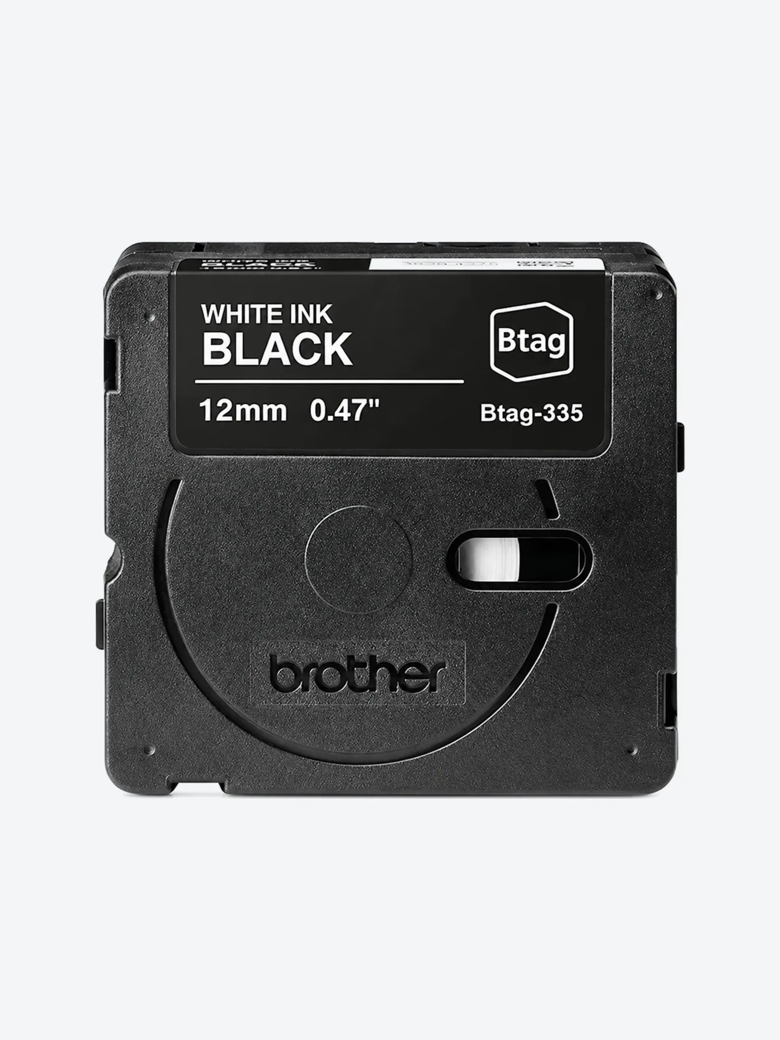 CINTA DE ETIQUETADO BROTHER BTAG335 12MM X 4M COMPATIBLE CON P-TOUCH BLANCO SOBRE FONDO NEGRO