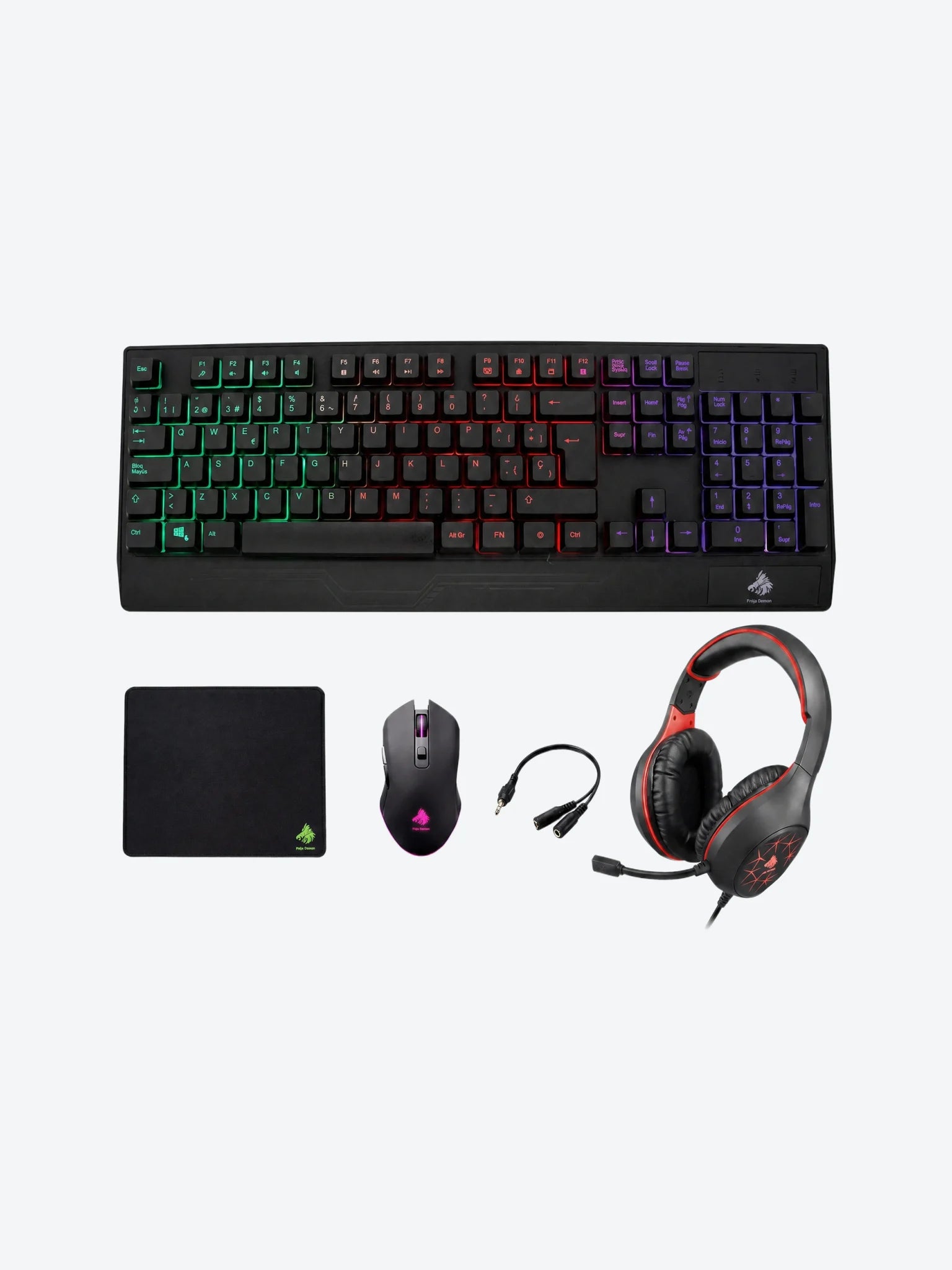 Kit Gaming Eagle Warrior Rhino 5en1 Teclado Rainbow color+ letter Backlight keyboard + Mouse 3D6Key Gaming Mouse + Mouse Pad + Headset Gaming