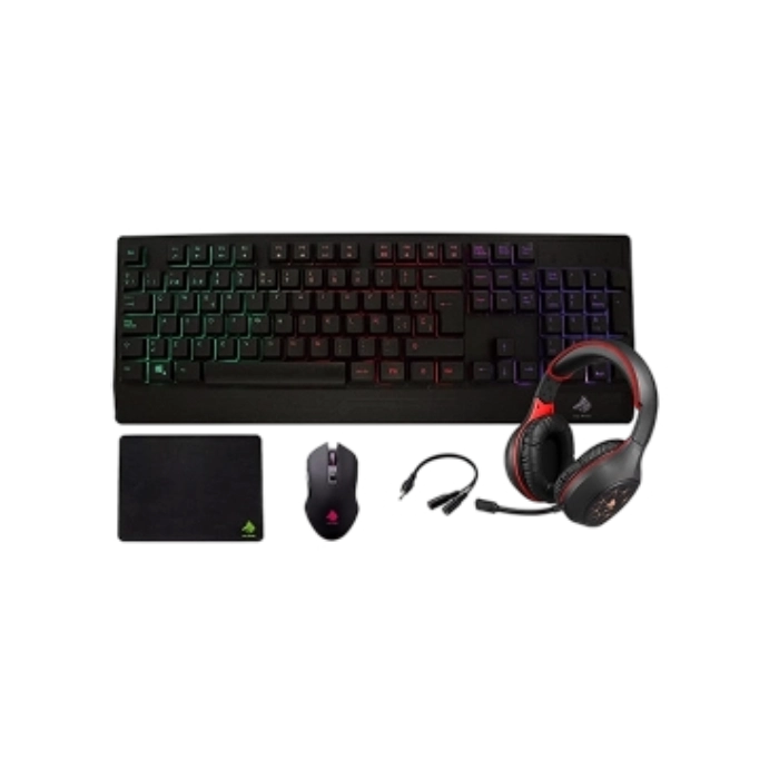 KIT GAMING  EAGLE WARRIOR RHINO 4 IN 1  TECLADO RAINBOW COLOR LETTER BACKLIGHT+ MOUSE + MOUSE PAD+ HEADSET + (KMB302+ MOM636+ FXX24182+ FHS3007)-1