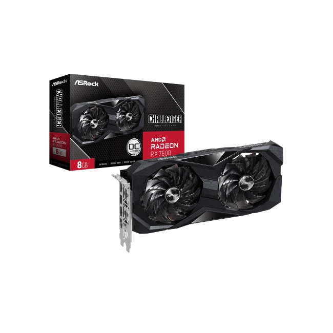 TARJETA DE VIDEO ASROCK RADEON RX 7600 CHALLENGER 8GB OC GDDR6 2695 MHZ RX7600 CL 8GO-6