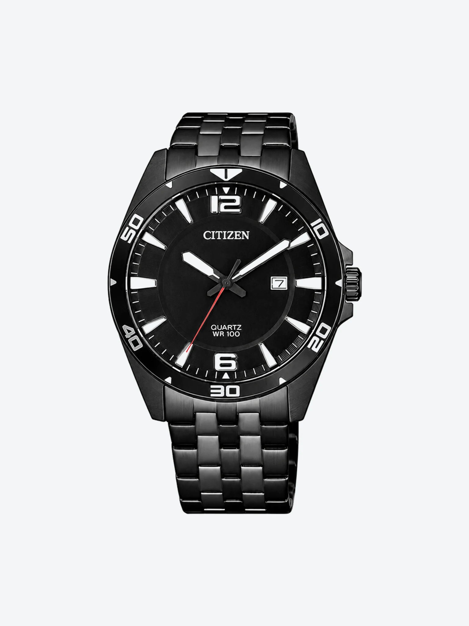 Reloj de Pulsera Analogo de Caballero BIP esfera negra con Caja y Banda de Acero Inoxidable