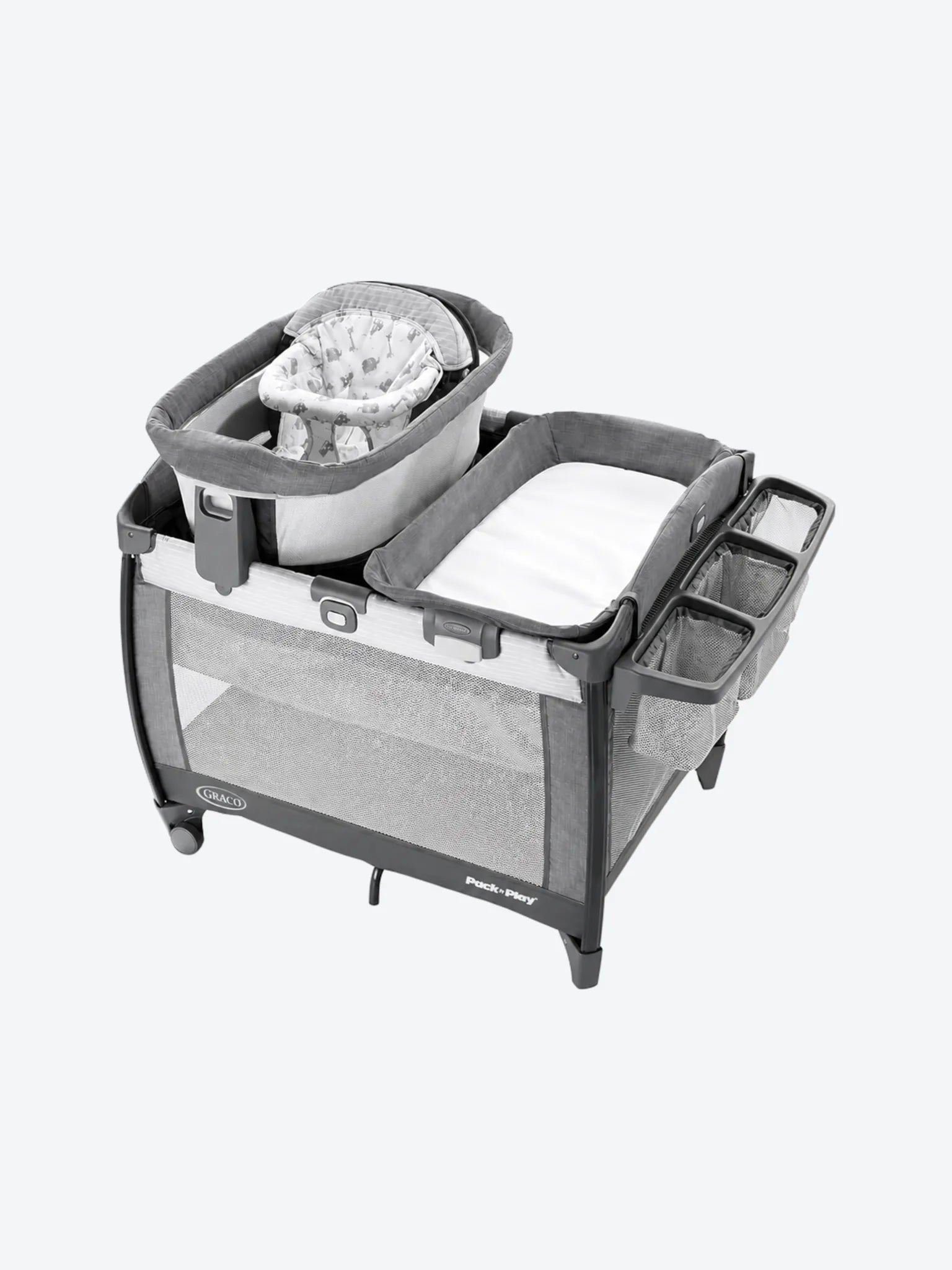 Graco Cuna y Corral con Mecedora y Asiento Infantil / Pack'n Play Rock'n Grow 8 en 1 Blanco Gris