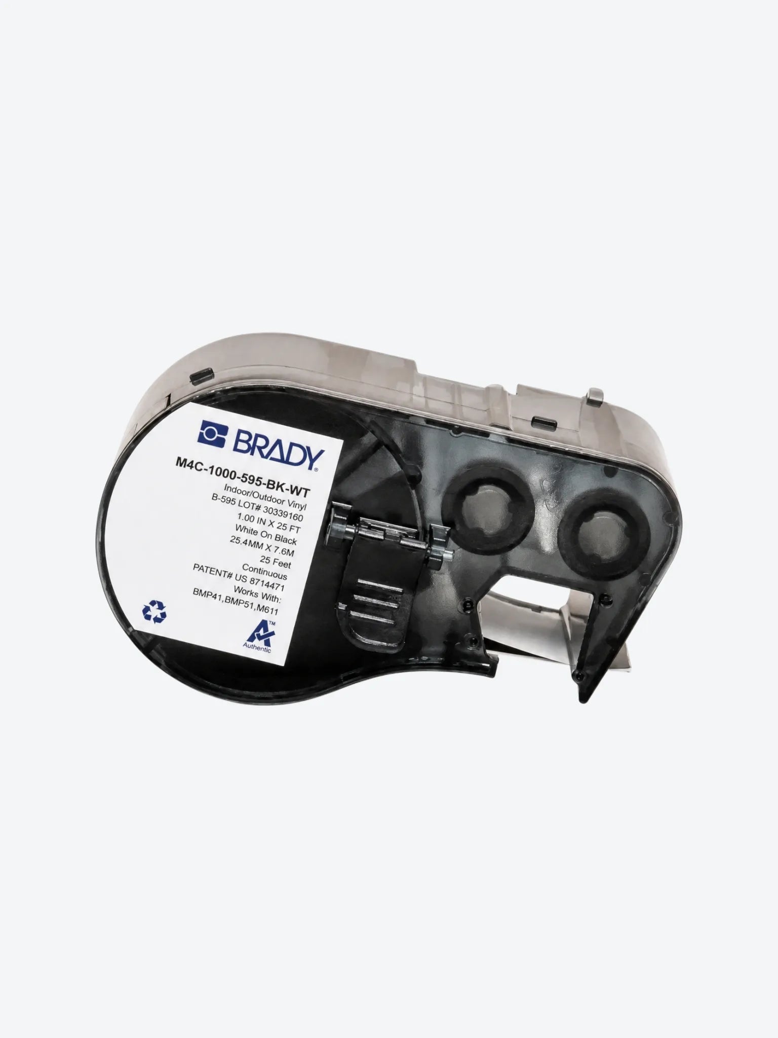 Cartucho de Etiquetas Brady M4C-1000-595-WT-BK Continuas de Vinil 1" x 25 Pies Negro S/ Blanco-1
