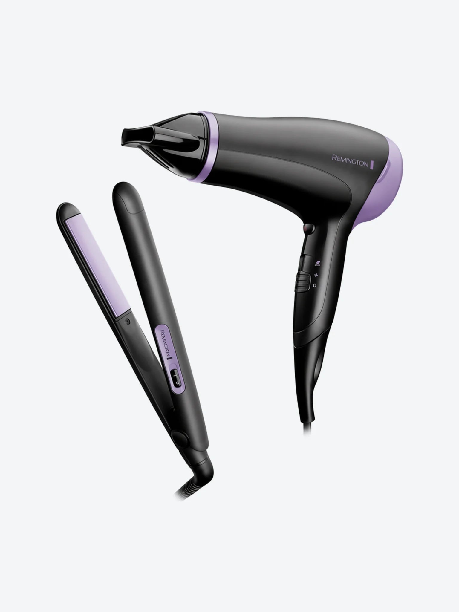 Combo Remington D3016GP-110F Secadora y Alisadora Essentials Color Negro con Morado