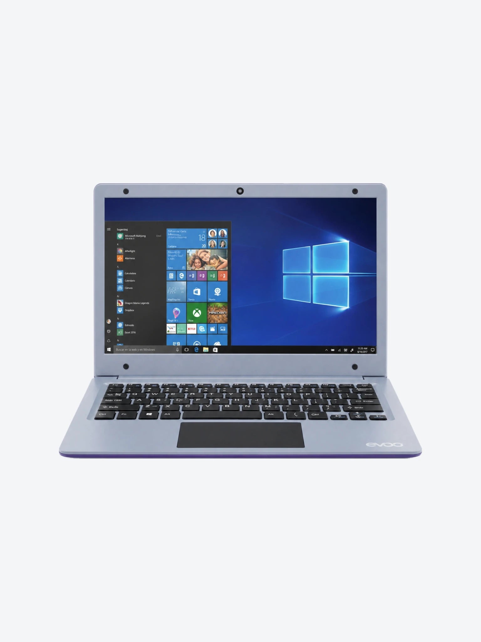 LAPTOP EVOO CELERON DUAL-CORE N4000 1.1GHZ 64GB EMMC 4GB 11.6" 1366X768 W10 S COLOR PURPURA SEMINUEVA-1