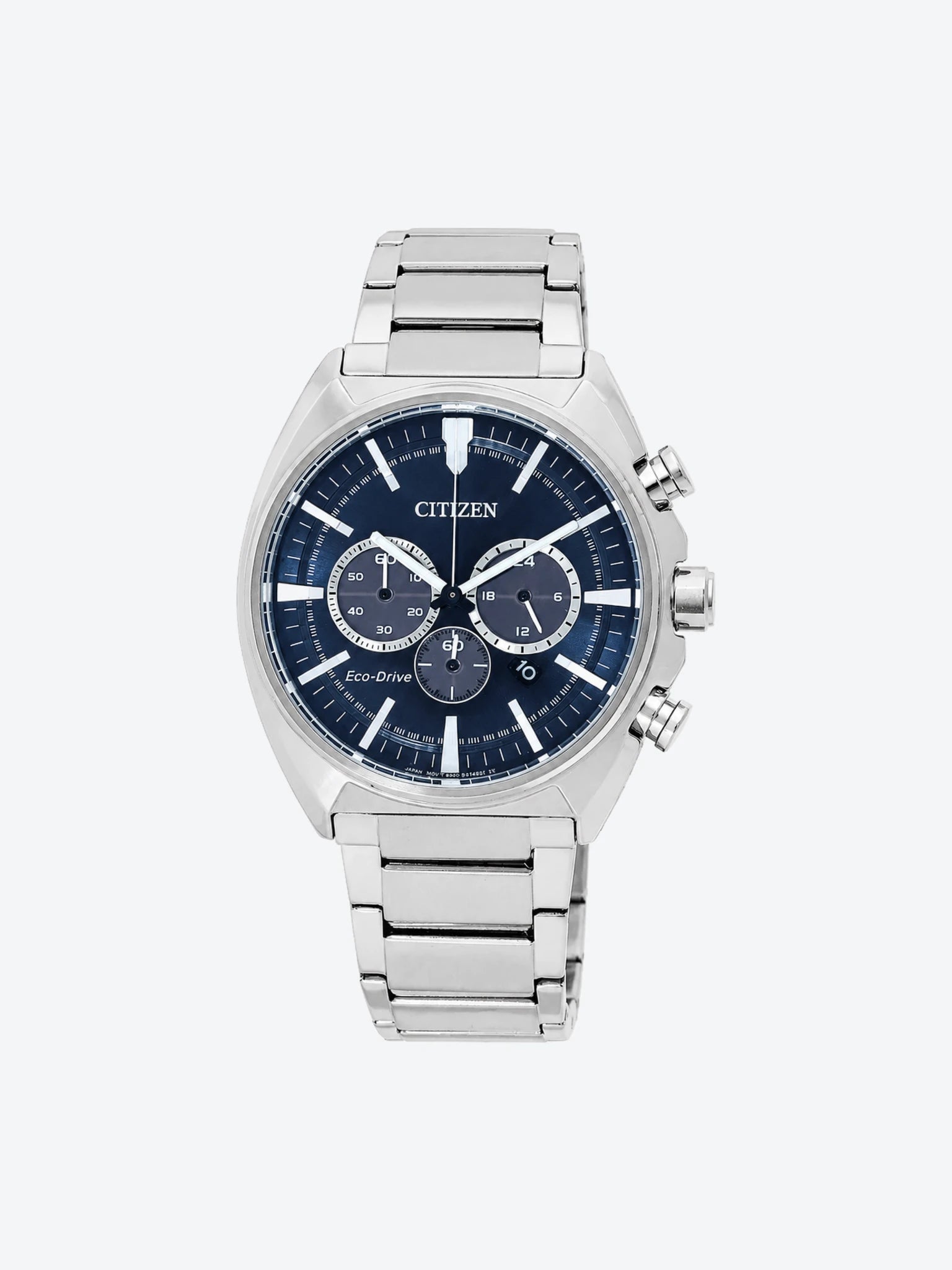Reloj de Pulsera Anlogo Crongrafo Multimanecillas Indicador 24hrs y Fechador de Caballero esfera azul con Caja y Banda de Acero Inoxidable Plateado.-1