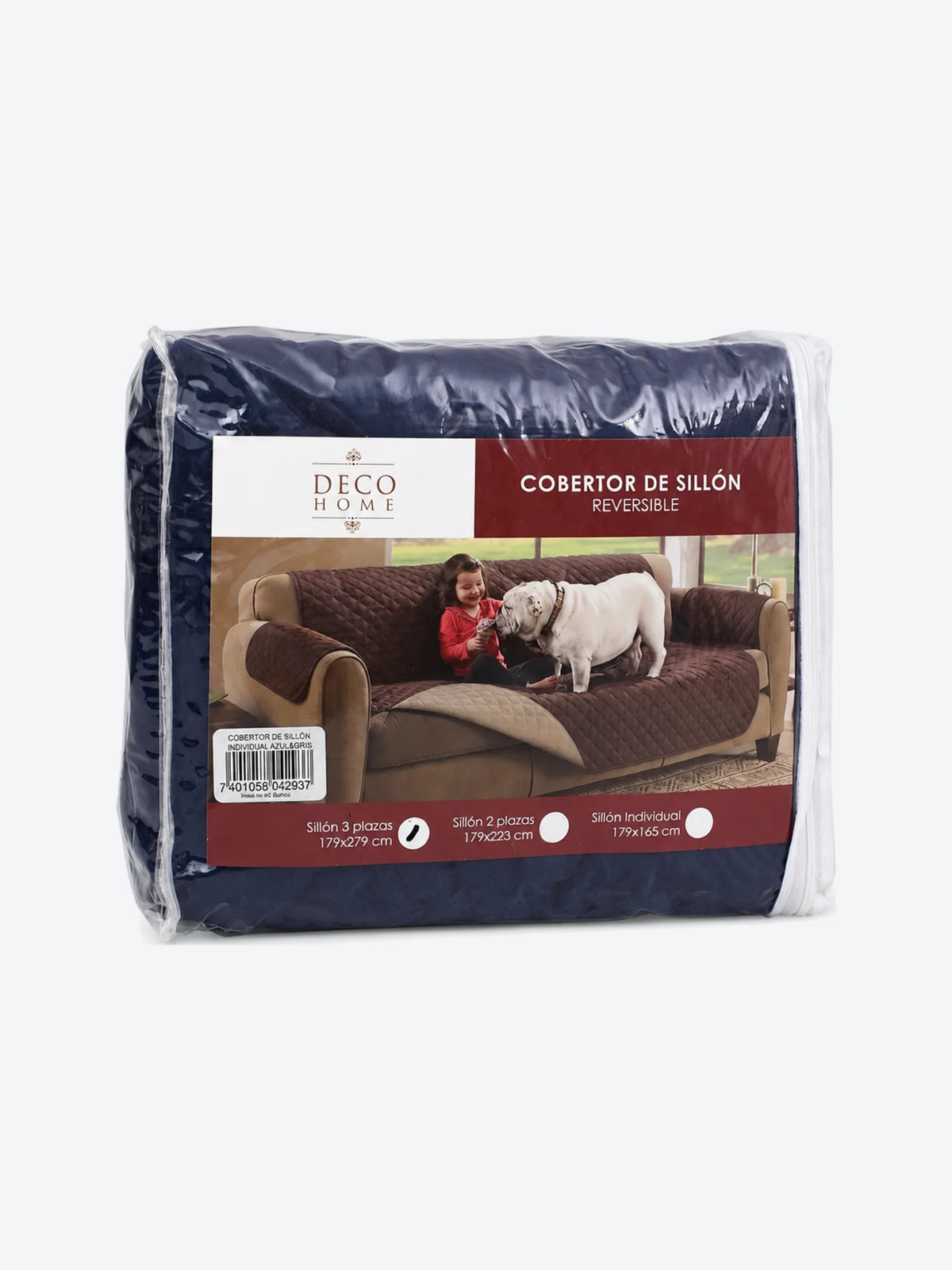 COBERTOR DE SILLON 3 PLAZAS REVERSIBLE, 179X279CM, GRIS Y AZ-1