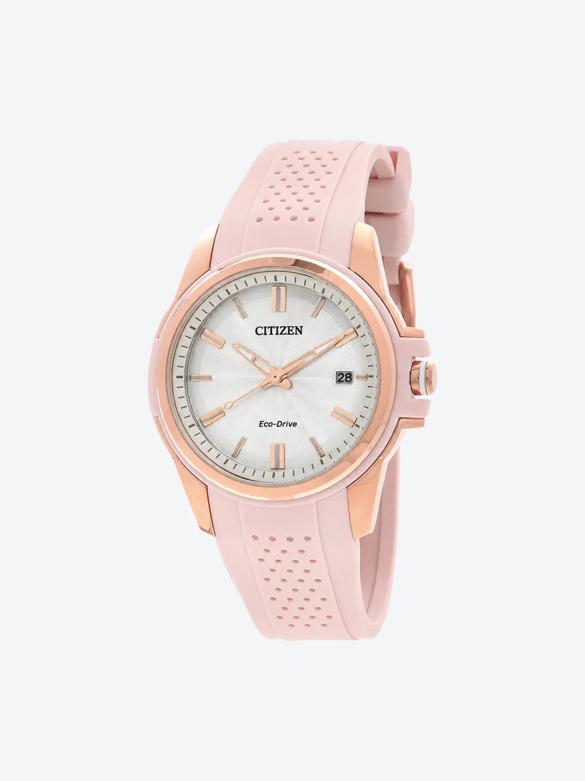 Reloj de Pulsera Anlogo Tres Manecillas y Fechador de Dama esfera beige con Caja de Acero Inoxidable Oro Rosa y Banda de Uretano Rosada.-1