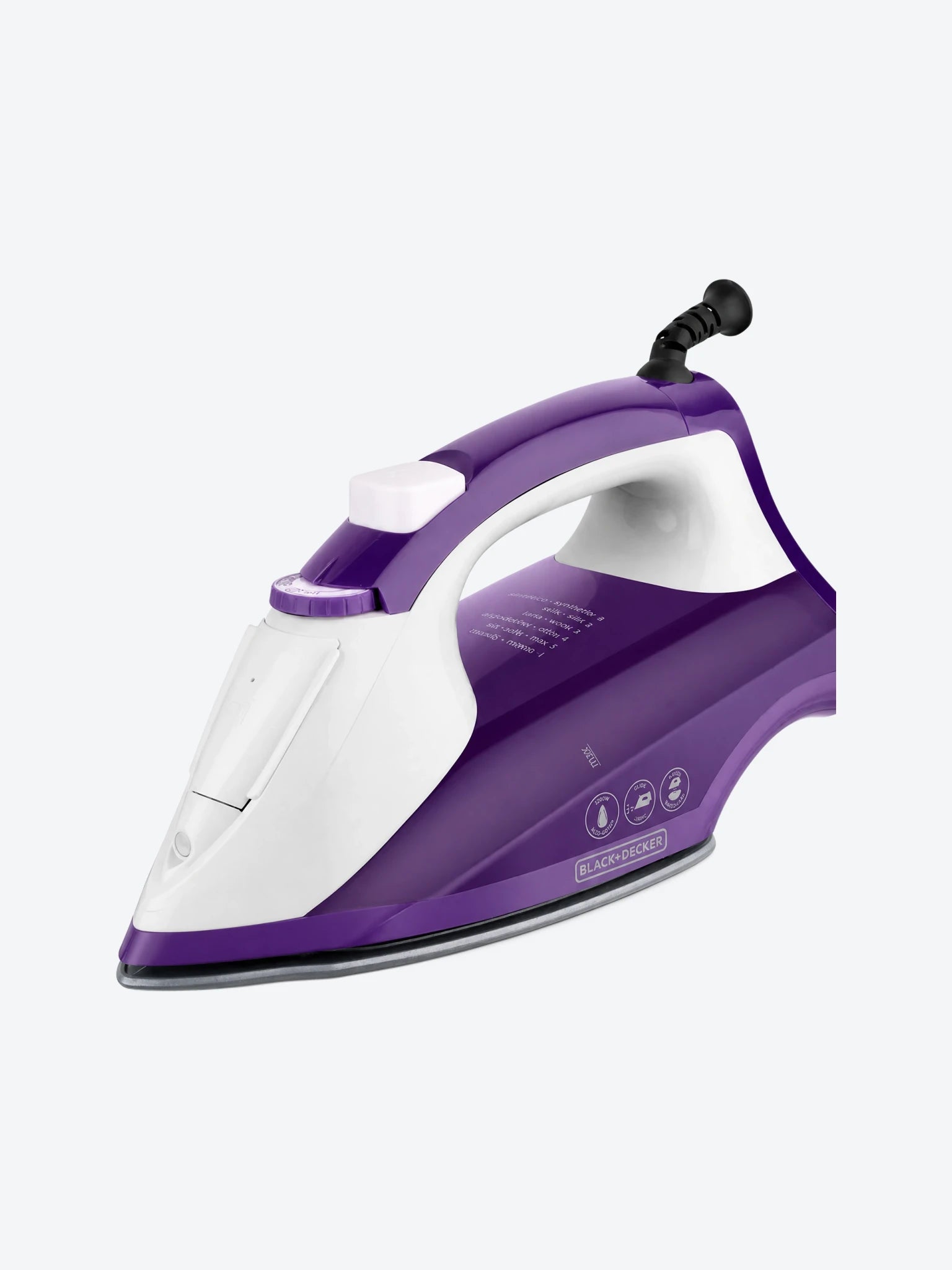 Plancha Para Ropa Black+Decker IR1840 1200 Watts Suela Ceramica GlideT Color Blanco con Morado-1