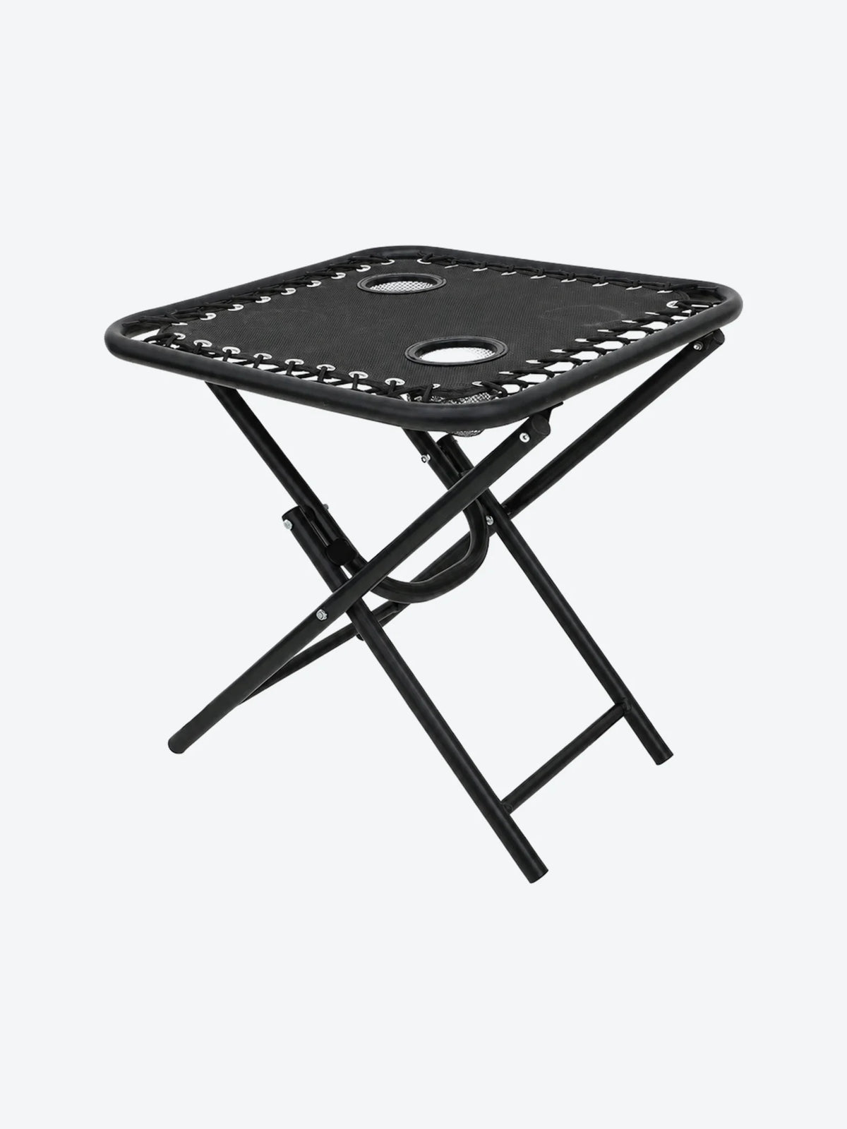 MESA AUXILIAR DE ACERO Y TEXTILENO PLEGABLE CON 2 PORTAVASOS-1