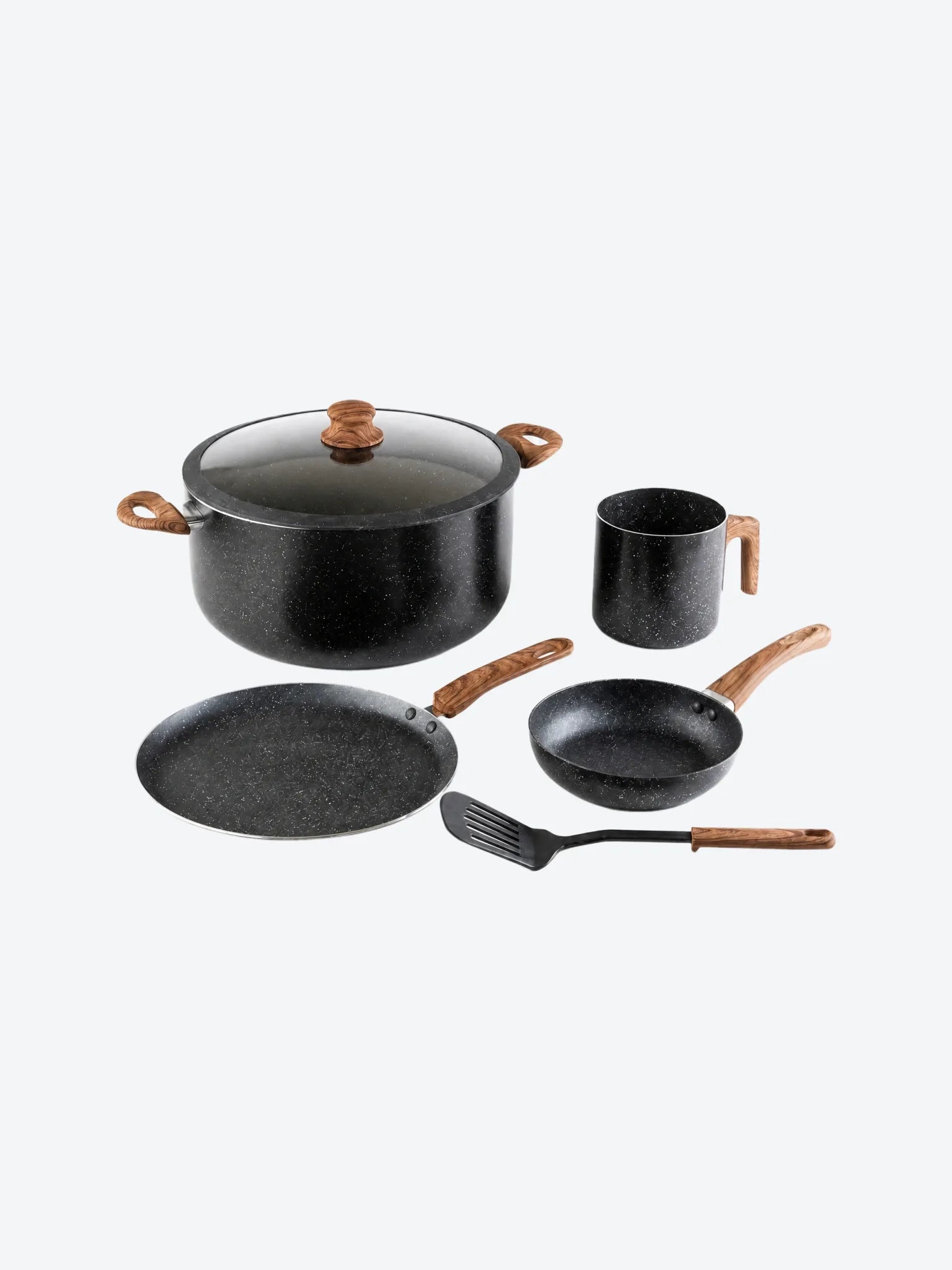 Bateria de Cocina Picca Catania PI006BMG 6 Piezas Color Gris Con Efecto Plateado con Set de Cuchillos Picca PI004SCAM 4 Piezas-1