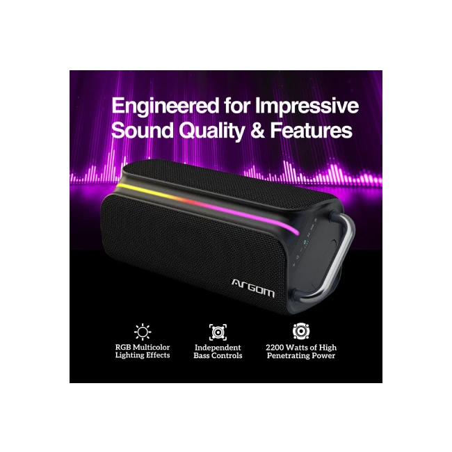 Bocina Argom ARG-SP-3366BK Ambience 66 BT 22W RMS con Luces RGB Funcion TWS Color Negro-5