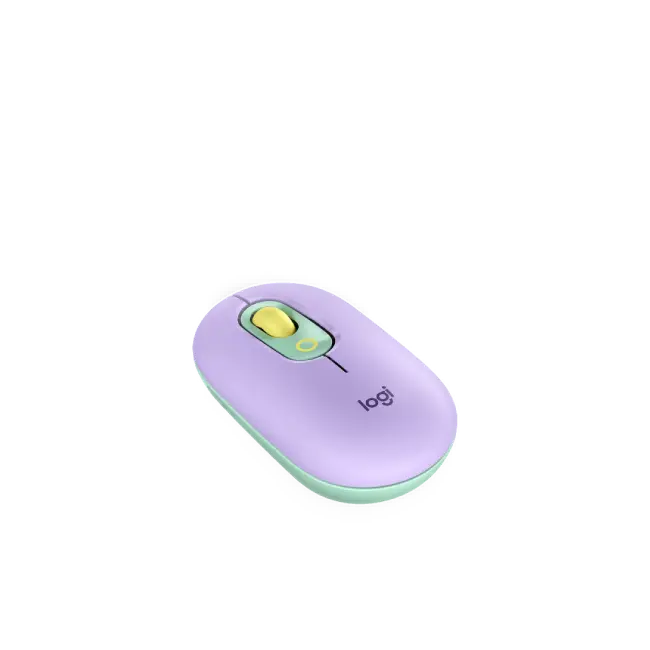 Mouse Logitech Pop Con Emoji Personalizado 4 Botones Inalambrico Bluetooth Color Lila con Menta