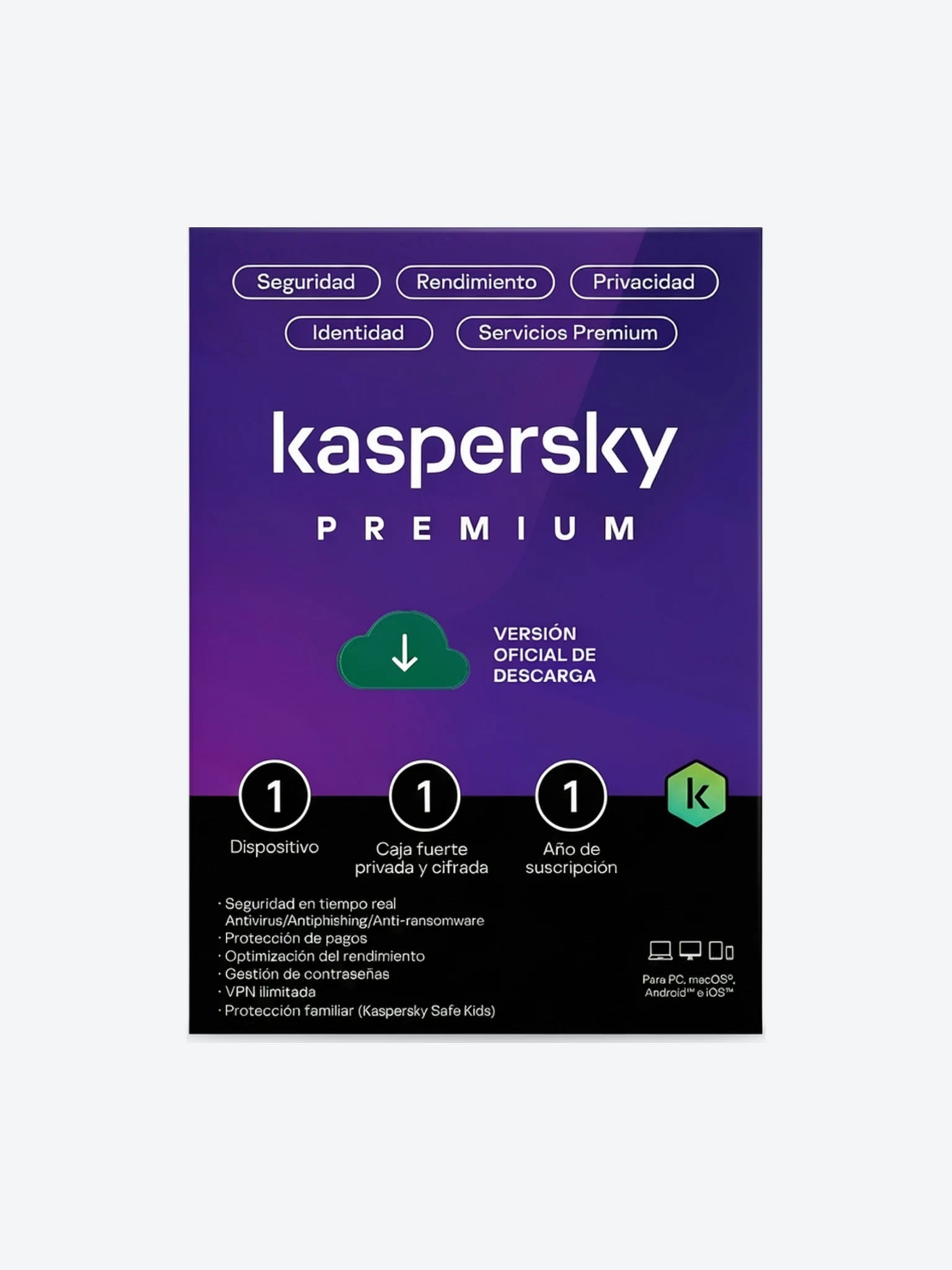 kaspersky PREMIUM / 1 dispositivo + 1 KPM / 1 año / base-1