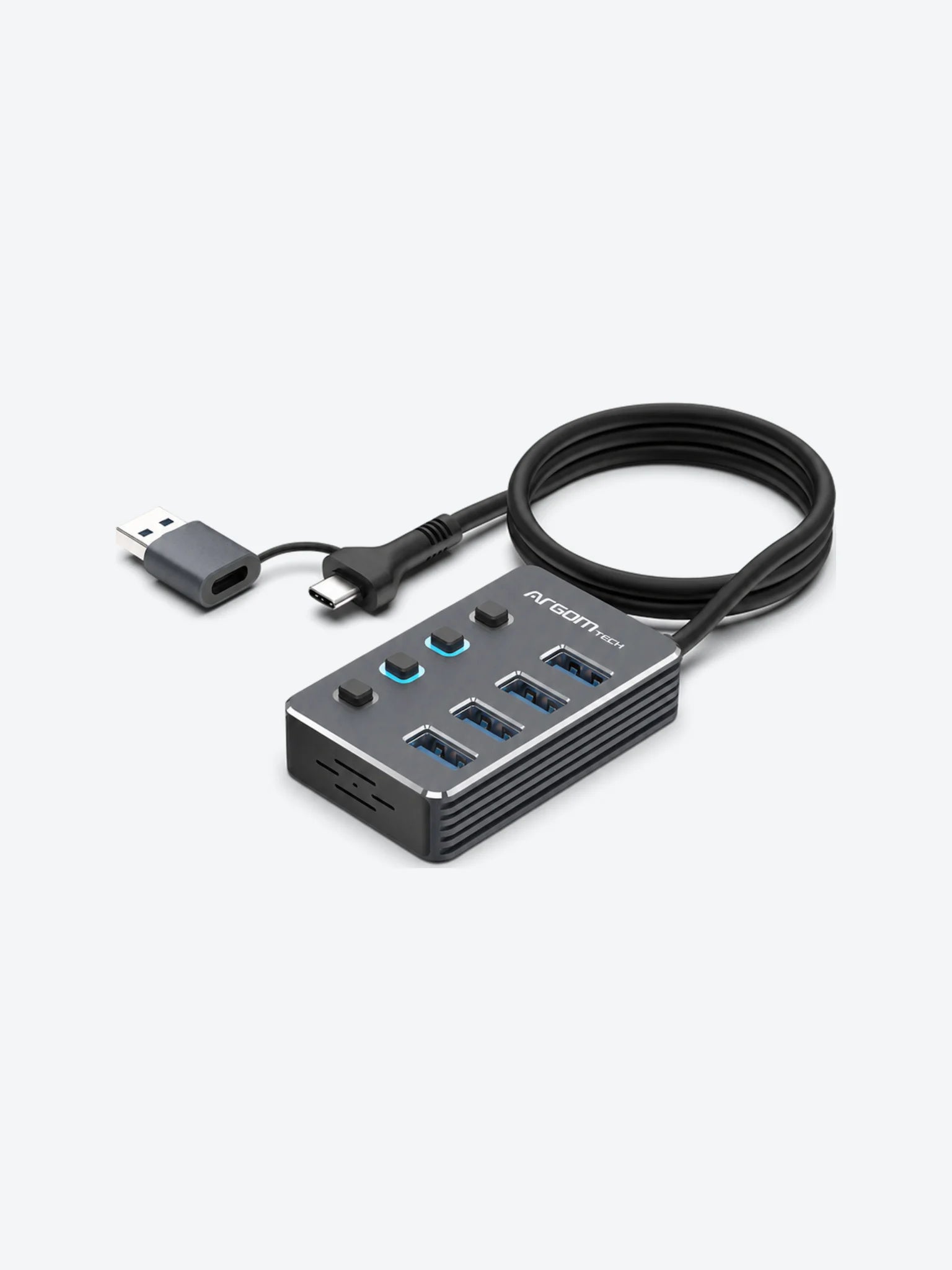 HUB USB A+C CON 4 PUERTOS USB 3.0 INTERRUPTOR ON/OFF 5GBPS CON CABLE DE 0.5MTS