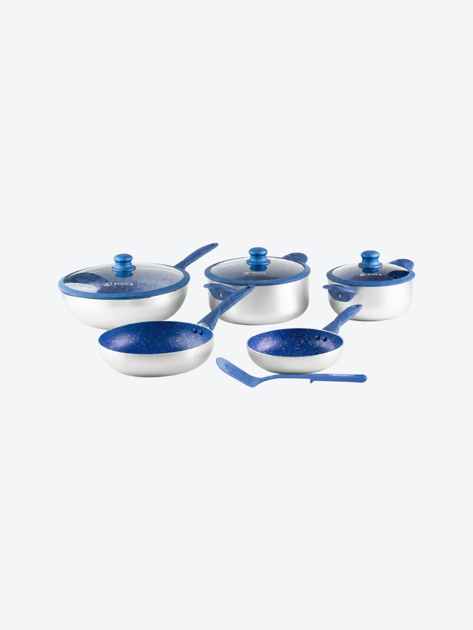 Bateria de Cocina Picca Bari PI009BMA 9 Piezas de Marmol Color Azul con Plata