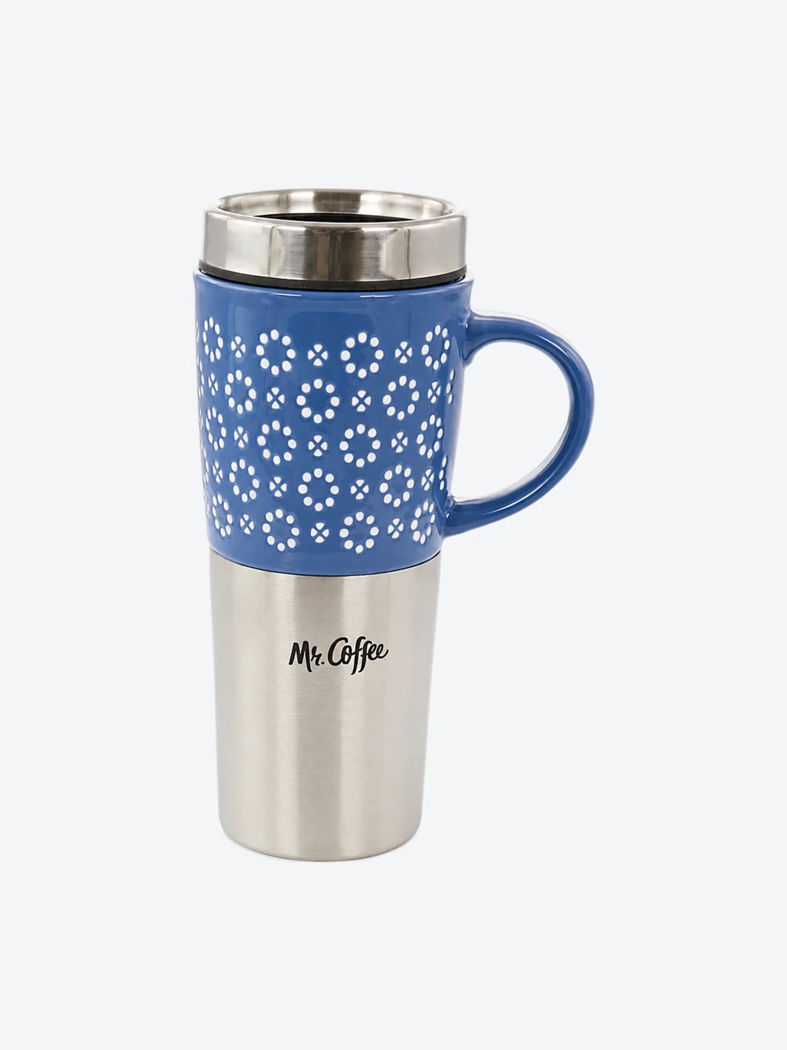 Taza de 16 Oz, Taza cermica con acero inoxidable - Mr Travertine Floral - Color Celeste-1