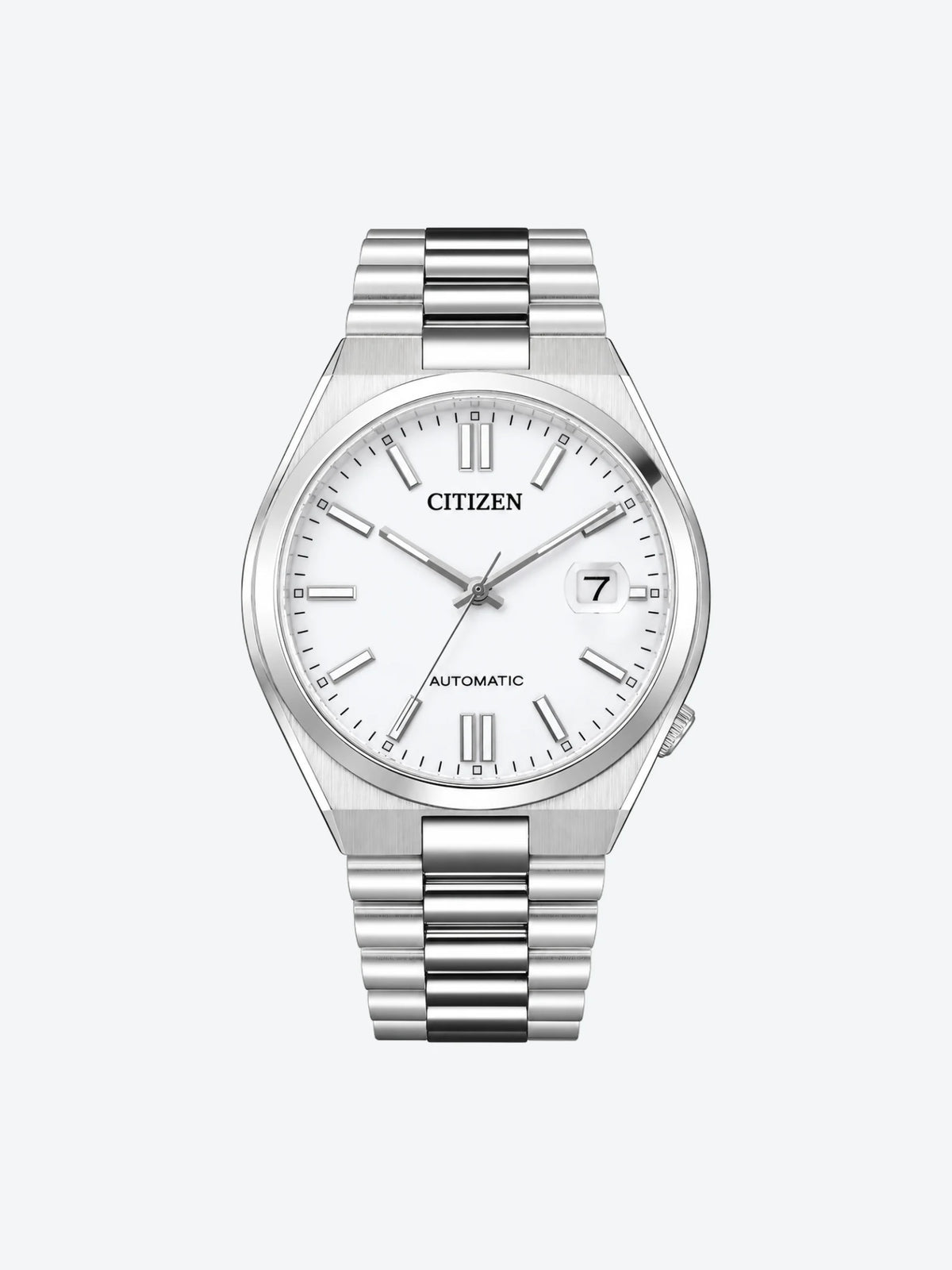 Reloj de Pulsera Automtico Tres Manecillas Visualizacin de la mquina en la caja trasera y Fechador de Caballero esfera blanca con Caja y Banda de Acero Inoxidable Plateado.-1