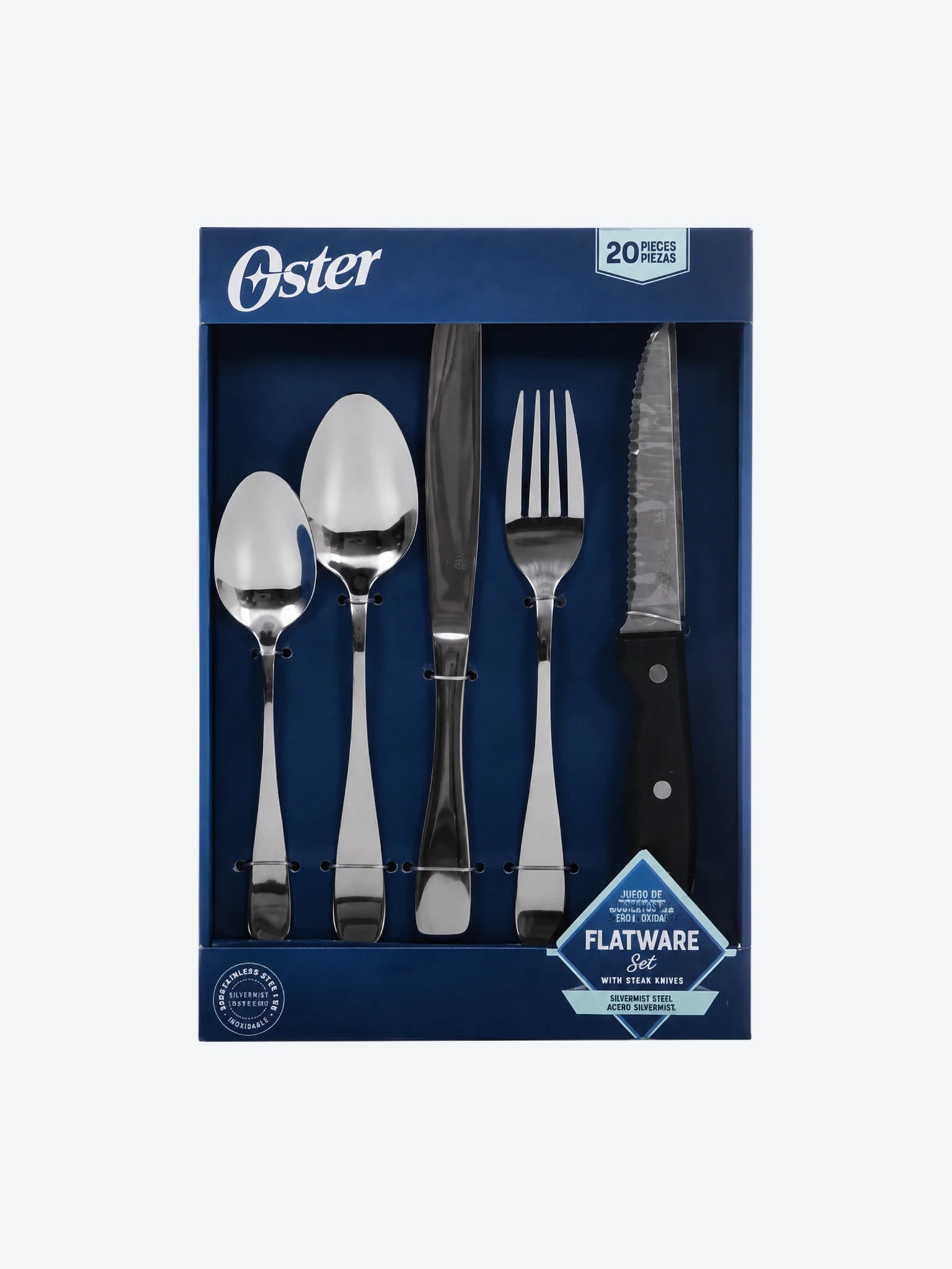 Oster Set de Cubiertos de Acero Inoxidable - Silvermist, 20 Piezas