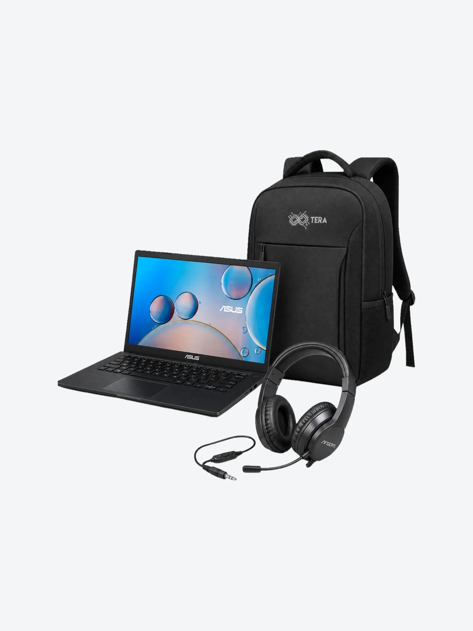 Combo Laptop Asus+ mochila color negro+ auriculares argom arg-hs-5056bk skeipodsE56-1