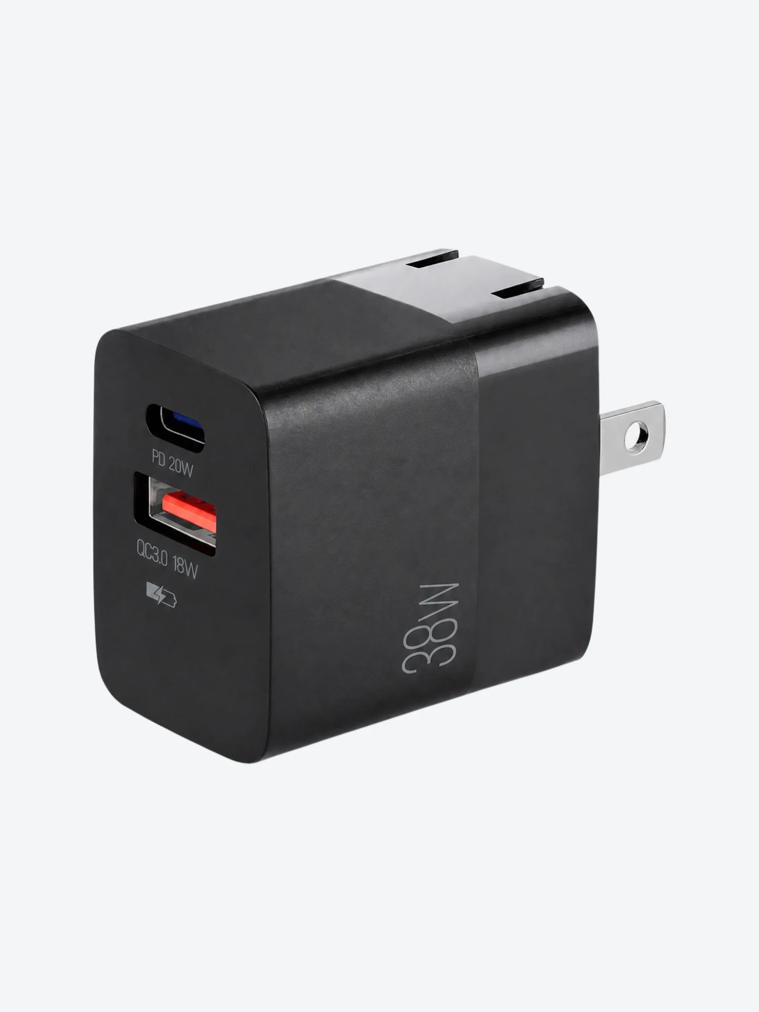 Cargador Dual Rapido Argom ARG-AC-0122BK Tipo C y USB Para Pared 38W Plegable