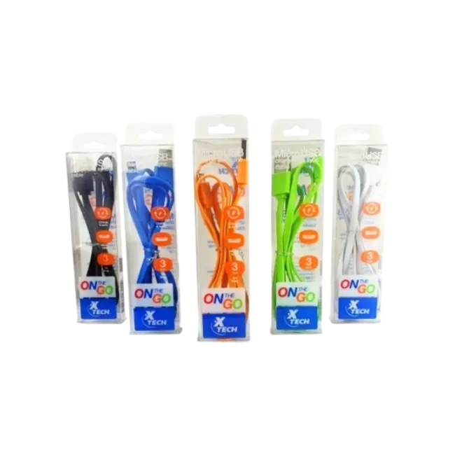 Xtech XTG-231 - Cable USB - USB (M) a Micro-USB tipo B (M) - USB 2.0 - 5 V - 2.4 A - 1 m - plano - negro, blanco, azul, verde, naranja (paquete de 10)-3