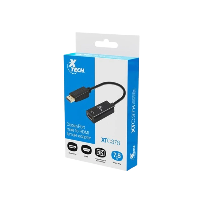 Xtech - Display adapter - 20 pin DisplayPort - 19 pin HDMI Type A - Black - Dis Pt (m) to HDMI (f) XTC-378-4