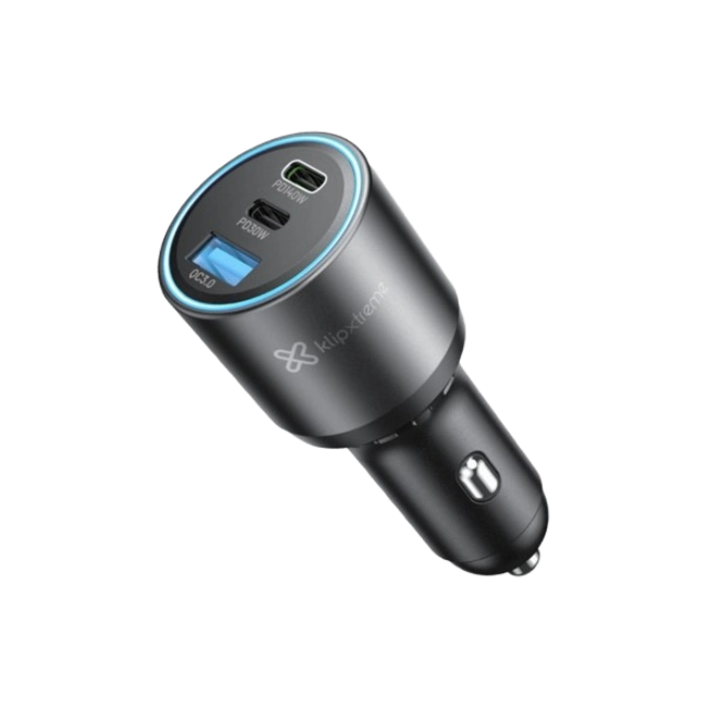 Klip Xtreme KCC-140 - Car power adapter - 140 Watt - 2 x 24 pin USB-C / 9 pin USB Type A - Cellular phone / Tablet - Car - Para Smartphones, tablets, small devices-2