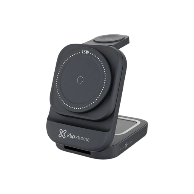 Klip Xtreme KDC-150 - Charging stand / battery charger - 15 Watt - 24 pin USB-C - Cellular phone / Wireless earbuds / Apple AirPods / Apple Watch - Wireless - Para Smartphones