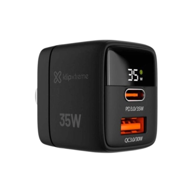 Klip Xtreme - Power converter / charger - 35 Watt - 24 pin USB-C / 9 pin USB Type A - Cellular phone / Tablet - Wall - Para Smartphones, tablets, small devices