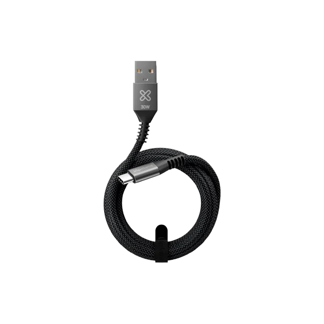 Klip Xtreme - USB cable - 24 pin USB-C - 9 pin USB Type A - 3 m - Black - 30W Braided Fast charging-1