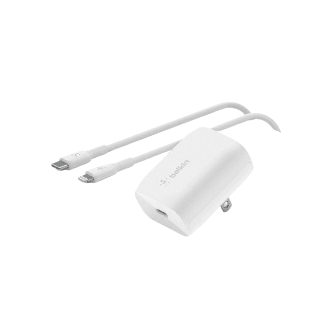 Belkin - Adaptador de corriente - tecnología PPS - 20 vatios - 3 A - Suministro de energía 3.1, Fast Charge (24 pin USB-C) - blanco - para Apple iPhone 14, 14 Plus, 14 Pro, 14 Pro Max
