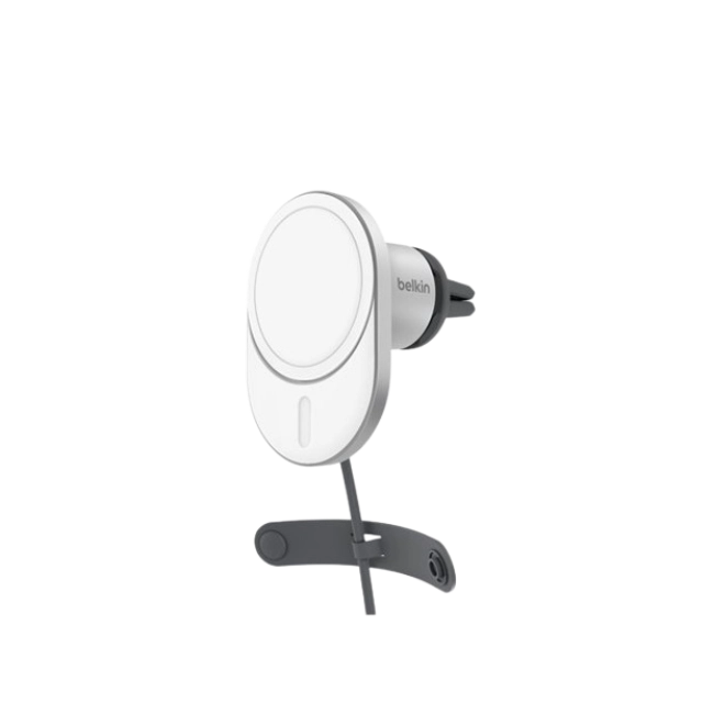 Belkin - Soporte de carga inalámbrico para el coche + adaptador de corriente para el coche - 15 vatios - Fast Charge, PD 3.0 - gris - para Apple iPhone 12, 13, 14-1