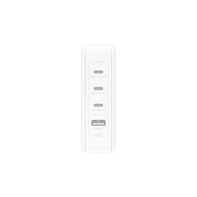 Belkin - Adaptador de corriente - tecnología GaN - 140 vatios - Fast Charge, Suministro de energía 3.1 - 4 conectores de salida (3 USB-C, USB) - blanco-1
