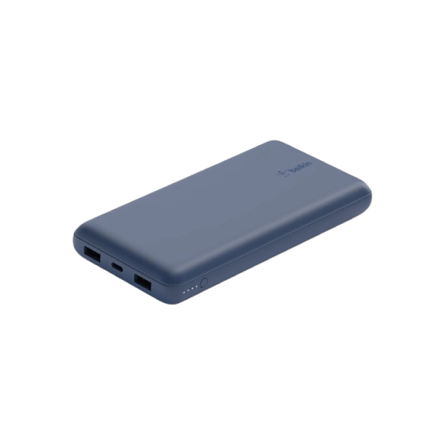 Belkin - Cargador portátil - 20000 mAh - 15 vatios - 3 conectores de salida (USB, 24 pin USB-C) - en el cable: USB-C - azul