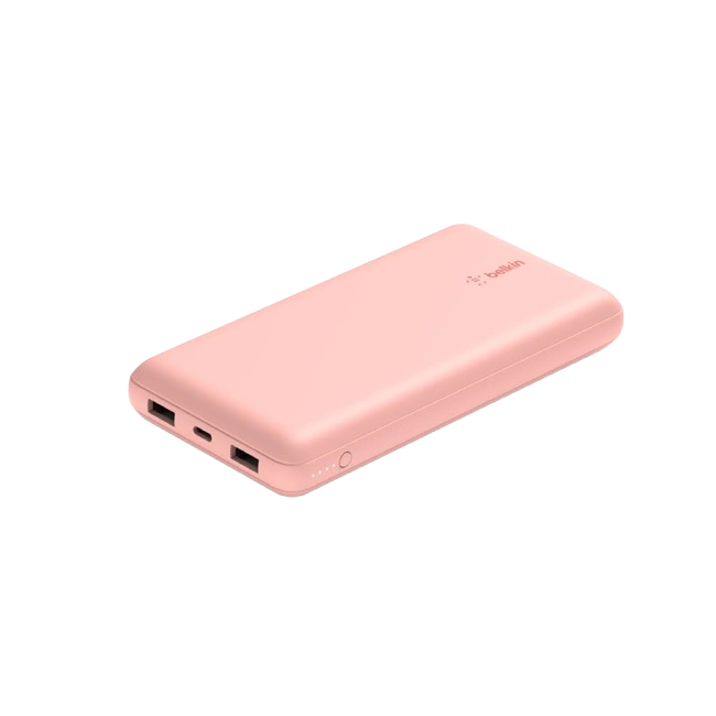 Belkin - Cargador portátil - 20000 mAh - 15 vatios - 3 A - 3 conectores de salida (24 pin USB-C, 2 x USB) - en el cable: USB-C - oro rosa-1