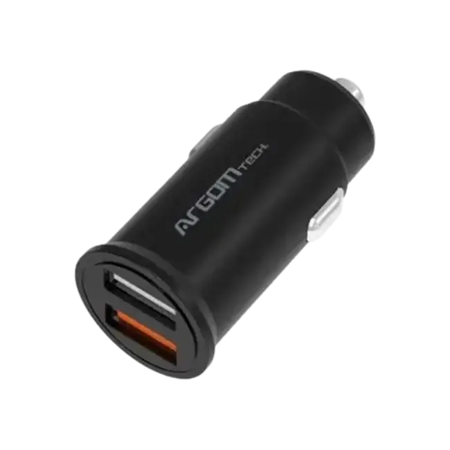 Base de Carga Para Auto Argom ARG-AC-0111BK Dual 30W Carga Rapida 1 Puerto USB 1 Puerto USB QC3 Color Negro