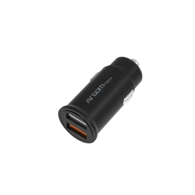 Base de Carga Para Auto Argom ARG-AC-0111BK Dual 30W Carga Rapida 1 Puerto USB 1 Puerto USB QC3 Color Negro